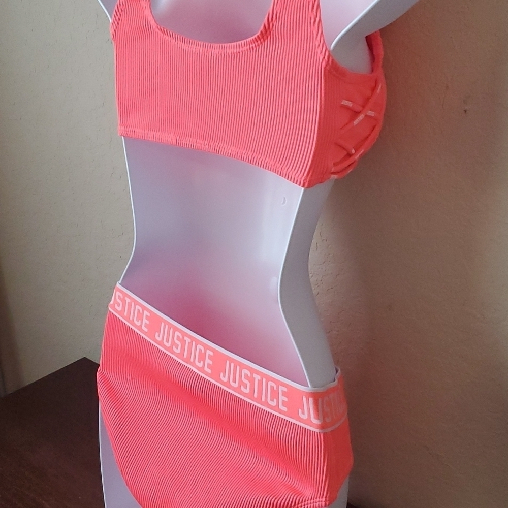 NWOT Justice neon orange 2 piece girls swim suit sz 16 🌛 - Picture 8 of 12